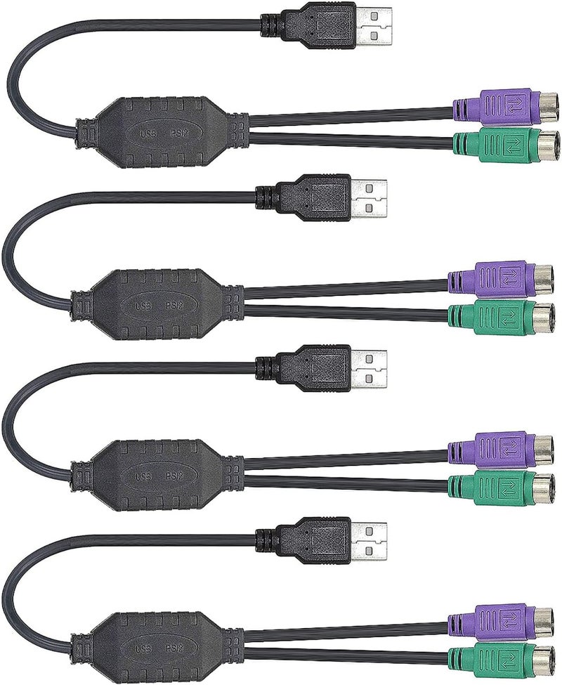 DaFuRui PS/2 to USB Adapter Cable, 4Pack PS2 Female to USB Male Converter Connector Adapter for PC Keyboard - Image 1